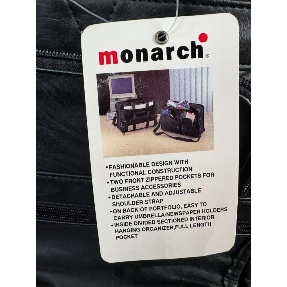 Monarch Black Leather Look Business Briefcase With Multiple Zippered Pockets & A
